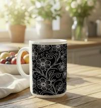 Set of Floral Cups - Light and Dark - Large 15oz Ceramic Mugs