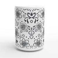 Set of Floral Cups - Light and Dark - Large 15oz Ceramic Mugs