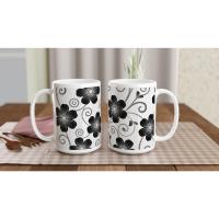 Set of Floral Cups - Light and Dark - Large 15oz Ceramic Mugs