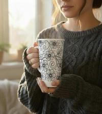 Set of 3 Cups, Floral, 17oz Latte Ceramic Mugs Set - Extra Tall Cup Set