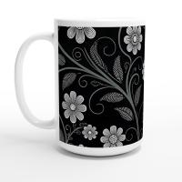 Set of Big Mugs, Dark Floral Cup Set, 15 oz