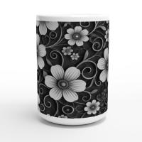 Set of Big Mugs, Dark Floral Cup Set, 15 oz