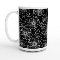 Floral Cups -  Large and Small Ceramic Mugs - 15oz and 11oz Mug Set