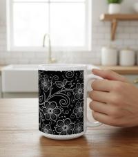 Floral Cups -  Large and Small Ceramic Mugs - 15oz and 11oz Mug Set