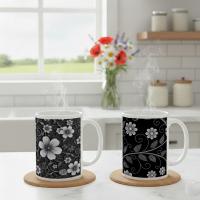 Set of Big Mugs, Dark Floral Cup Set, 15 oz