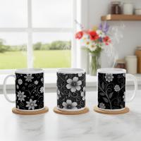 Set of Big Mugs, Dark Floral Cup Set, 15 oz