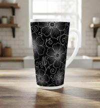 Set of 3 Cups, Floral, 17oz Latte Ceramic Mugs Set - Extra Tall Cup Set