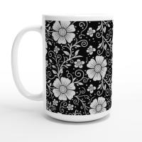 Set of Floral Cups - Light and Dark - Large 15oz Ceramic Mugs