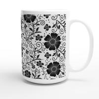 Set of Floral Cups - Light and Dark - Large 15oz Ceramic Mugs