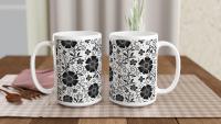 Set of Floral Cups - Light and Dark - Large 15oz Ceramic Mugs