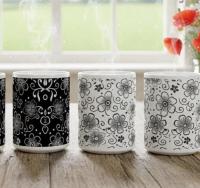 Set of Floral Cups - Light and Dark - Large 15oz Ceramic Mugs