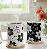 Set of Floral Cups - Light and Dark - Large 15oz Ceramic Mugs