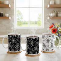 Set of Floral Cups - Light and Dark - Large 15oz Ceramic Mugs