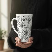 Set of 3 Cups, Floral, 17oz Latte Ceramic Mugs Set - Extra Tall Cup Set