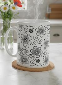 Set of 3 Big Mugs, Floral Cup Set, Large 15 oz