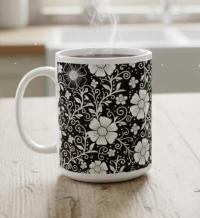Set of Big Mugs, Dark Floral Cup Set, 15 oz