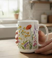 Set of Big Mugs, Floral Cup Set, 15 oz