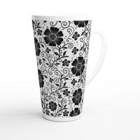 Set of 3 Cups, Floral, 17oz Latte Ceramic Mugs Set - Extra Tall Cup Set