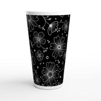 Set of 3 Cups, Floral, 17oz Latte Ceramic Mugs Set - Extra Tall Cup Set
