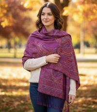 Reversible Soft Pashmina Shawl & Scarf for Women, Jacquard Brocade, Shawl, Sarong or Head Wraps