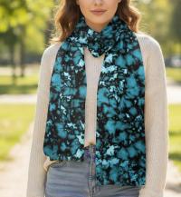 Velvet Scarf, Teal, Black and Green, Super Soft Long Scarf