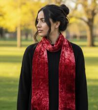 Tie Dye Velvet Scarf, Strawberry, Red and Pink Dyed Crushed Velvet
