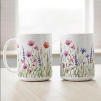 Set of Big Mugs, Floral Cup Set, 15 oz