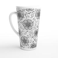 Set of 3 Cups, Floral, 17oz Latte Ceramic Mugs Set - Extra Tall Cup Set