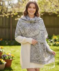 Soft Pashmina Shawl & Scarf for Women, Jacquard Brocade, Shawl, Sarong or Head Wraps