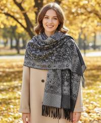 Reversible Soft Pashmina Shawl & Scarf for Women, Jacquard Brocade, Shawl, Sarong or Head Wraps