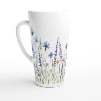 Set of Latte Mugs, Floral Cup Set, 17 oz