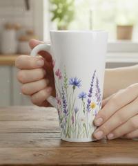 Set of Latte Mugs, Floral Cup Set, 17 oz