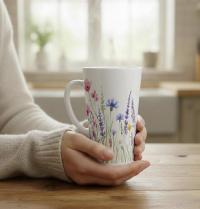 Set of Latte Mugs, Floral Cup Set, 17 oz