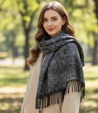 Reversible Soft Pashmina Shawl & Scarf for Women, Jacquard Brocade, Shawl, Sarong or Head Wraps