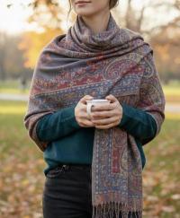 Soft Pashmina Shawl & Scarf for Women, Jacquard Brocade, Shawl, Sarong or Head Wraps