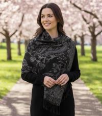 Reversible Soft Pashmina Shawl & Scarf for Women, Jacquard Brocade, Shawl, Sarong or Head Wraps