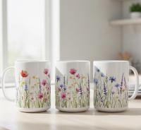 Set of Big Mugs, Floral Cup Set, 15 oz
