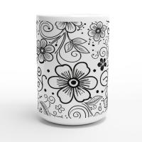 Set of Big Mugs, Floral Cup Set, Large 15 oz Matching Cups
