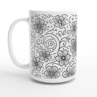 Set of Big Mugs, Floral Cup Set, Large 15 oz Matching Cups