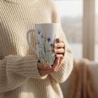 Set of Latte Mugs, Floral Cup Set, 17 oz