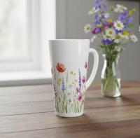 Set of Latte Mugs, Floral Cup Set, 17 oz