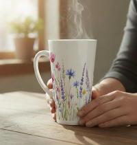 Set of Latte Mugs, Floral Cup Set, 17 oz