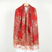 Shiny Pashmina Shawl & Scarf for Women, Jacquard Brocade, Head Wraps