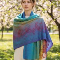 Rainbow Shawl, Soft Pashmina Shawl & Scarf for Women, Jacquard Brocade, Head Wraps
