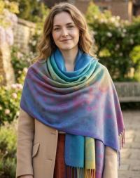 Rainbow Shawl, Soft Pashmina Shawl & Scarf for Women, Jacquard Brocade, Head Wraps
