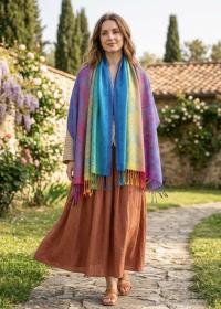 Rainbow Shawl, Soft Pashmina Shawl & Scarf for Women, Jacquard Brocade, Head Wraps