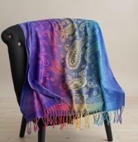 Rainbow Paisley Shawl, Woven Pashmina Wrap, Bohemian Scarf for Women