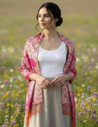 Shiny Pashmina Shawl & Scarf for Women, Jacquard Brocade, Head Wraps