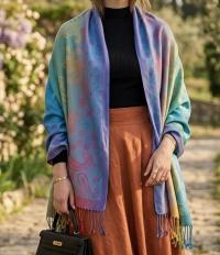 Rainbow Shawl, Soft Pashmina Shawl & Scarf for Women, Jacquard Brocade, Head Wraps
