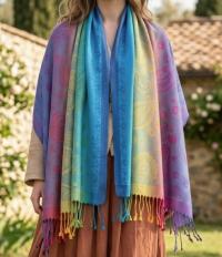 Rainbow Shawl, Soft Pashmina Shawl & Scarf for Women, Jacquard Brocade, Head Wraps
